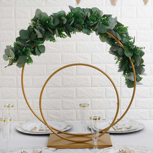 Double Hoop Gold Metal Centerpiece 24" & 16" – Wedding Flower Stand for Table and Event Décor