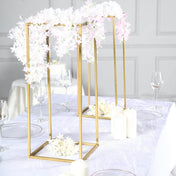 24" Gold Rectangular Metal Flower Stands – 2-Pack Geometric Column Frames for Stylish Flower Displays - thumbnail number 3