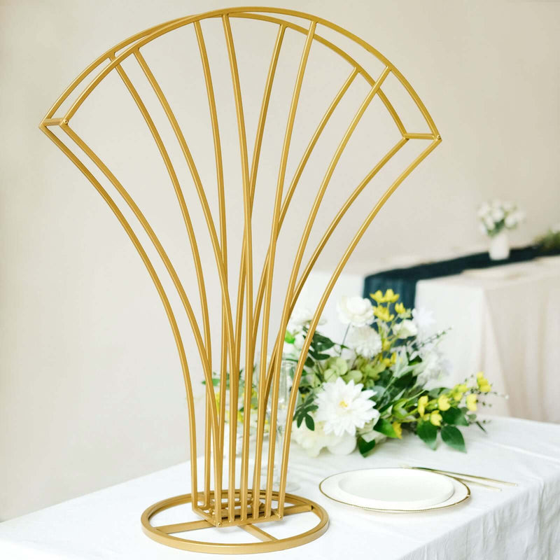 Scalloped Fan Shape Gold Metal Flower Frame 32" – Table Centerpiece Wedding Floral Display Stand - thumbnail number 3