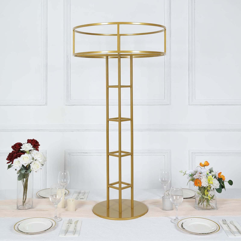 Grand Halo Top 46" Gold Metal Floral Riser – Open Frame Wedding Centerpiece Pedestal - thumbnail number 3