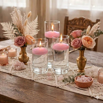 Cylinder Vase Centerpiece & Richland 3" Floating Candles Set of 8 - Pink - thumbnail number 4
