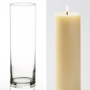 Richland Pillar Candle 9" & Eastland Cylinder Holder 10.5" Set of 12 (Choose your Color)