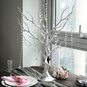34" Artificial Metallic Silver Manzanita Tree Centerpiece – Easy Assembly with 8 Acrylic Bead Chains