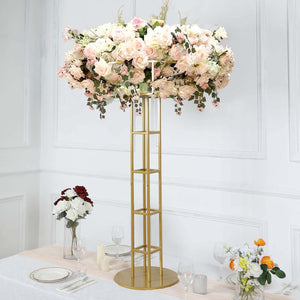 Grand Halo Top 46" Gold Metal Floral Riser – Open Frame Wedding Centerpiece Pedestal