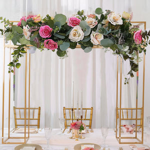 5ft Freestanding Over-the-Table Rod in Gold – Rectangular Double Frame Table Top Stand for Floral or Balloon Décor