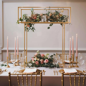 48" Gold Metal Rectangular Centerpiece Stand – Heavy Duty Tabletop Floral Arrangement Display Rack