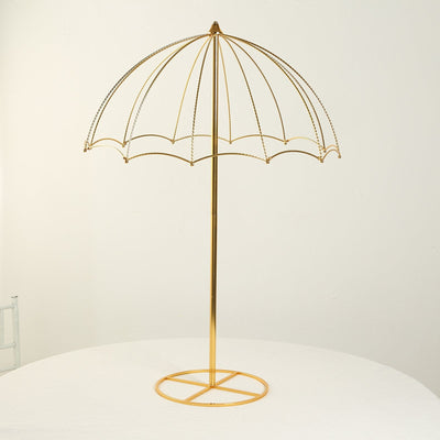 Elegant 42" Gold Metal Umbrella Flower Stand – Round Base Floral Frame Wedding Centerpiece - thumbnail number 2