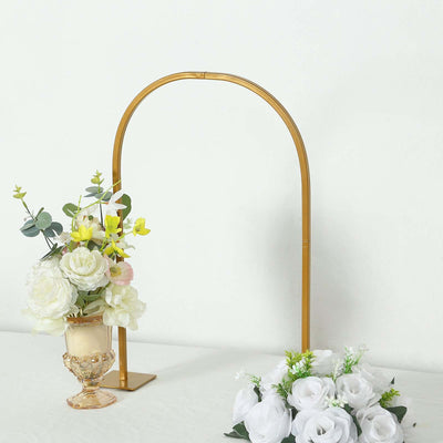 23" Gold Metal Wedding Cake Chiara Arch Centerpiece – Rounded Top Flower Stand Frame with Detachable Base - thumbnail number 2