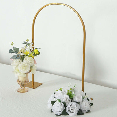 35" Gold Metal Wedding Cake Chiara Arch Centerpiece – Rounded Top Flower Stand Frame with Detachable Base - thumbnail number 2
