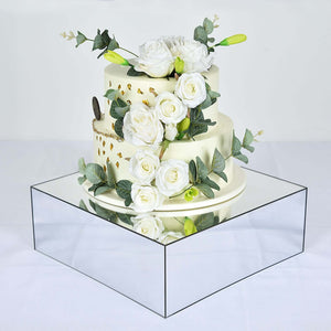 14"x14" Silver Mirror Finish Acrylic Cake Box Stand – Pedestal Riser with Hollow Bottom