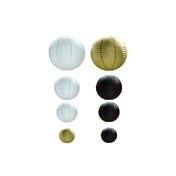 Assorted white, gold, and black paper lanterns on white background - thumbnail number 1