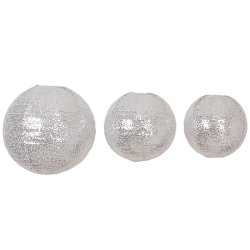 Assorted silver sequin paper lanterns on white background - thumbnail number 1