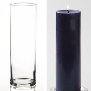 Richland Pillar Candle 9" & Eastland Cylinder Holder 10.5" Set of 12 (Choose your Color)
