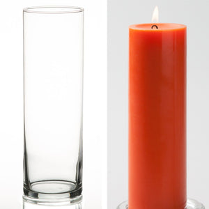 Richland Pillar Candle 9" & Eastland Cylinder Holder 10.5" Set of 12 (Choose your Color)