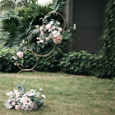 5ft Gold Hoop Pillar Flower Stand – 4-Tier Metal Wreath Arch Wedding Table Centerpiece - thumbnail number 3