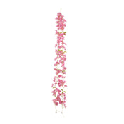 Pink silk flower garland vine lights with jasmine design on white backdrop - thumbnail number 1
