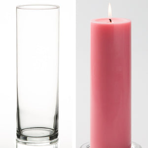 Richland Pillar Candle 9" & Eastland Cylinder Holder 10.5" Set of 12 (Choose your Color)