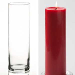 Richland Pillar Candle 9" & Eastland Cylinder Holder 10.5" Set of 12 (Choose your Color)