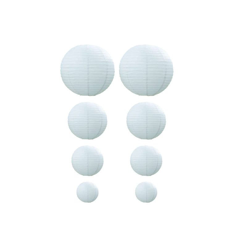 Assorted white hanging paper lanterns on white background - thumbnail number 1