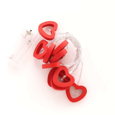 Wooden Heart LED String Lights 5ft Red Warm White - Battery Operated Hanging Decorative Fairy Lights
