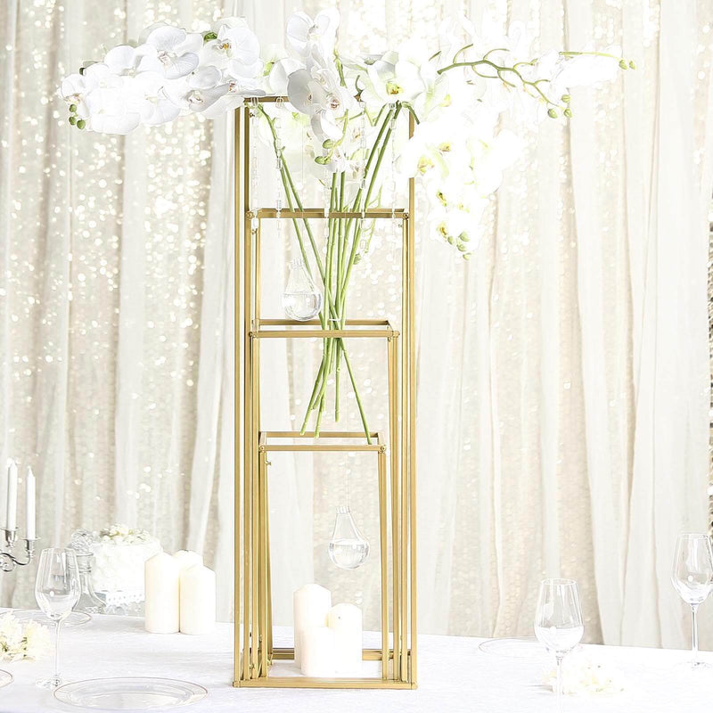 Matte Gold Metal Flower Stands Set of 4 – 16", 24", 32", 40" Frames for Wedding Column Displays - thumbnail number 3