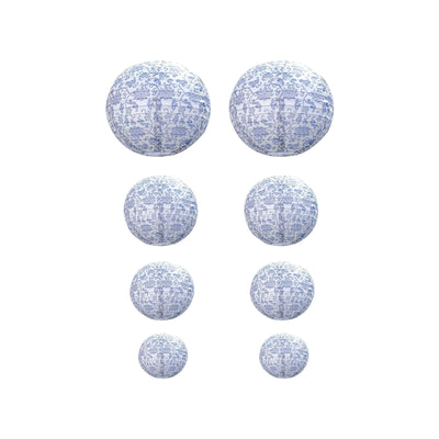 Set of 8 White Blue Hanging Paper Lanterns in French Toile Floral Pattern, Chinese Festival Lanterns - 6",8",10",14"