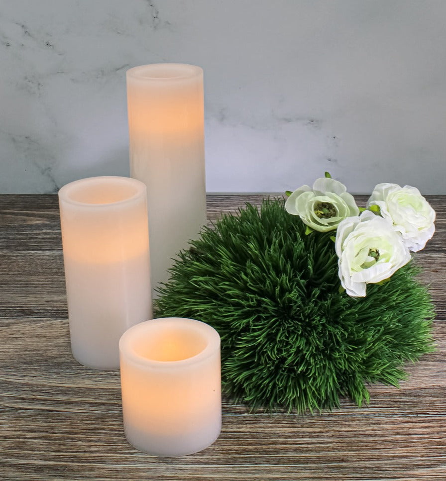 Richland Flameless LED Pillar Candles 3"x3", 3"x6" & 3"x9" White Set of 3