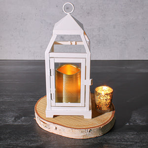 Richland White Contemporary Metal Lantern with Clear Glass - Small