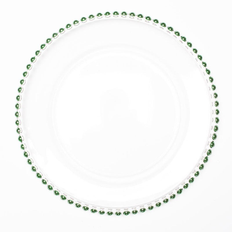 richland 13 green beaded glass charger plate - thumbnail number 1
