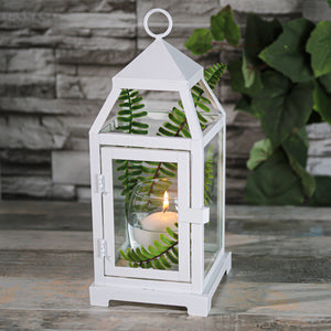 Richland White Contemporary Metal Lantern with Clear Glasses - Small