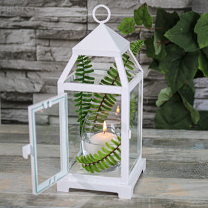Richland White Contemporary Metal Lantern with Clear Glasses - Small