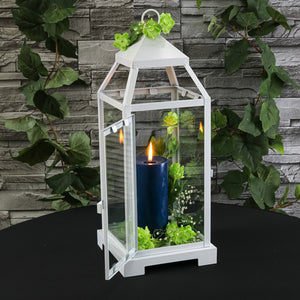 richland white contemporary metal lantern with clear glasses large