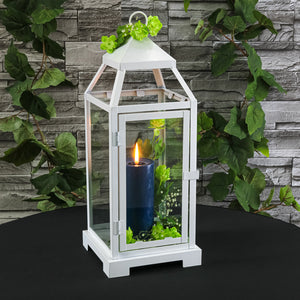richland white contemporary metal lantern with clear glasses large