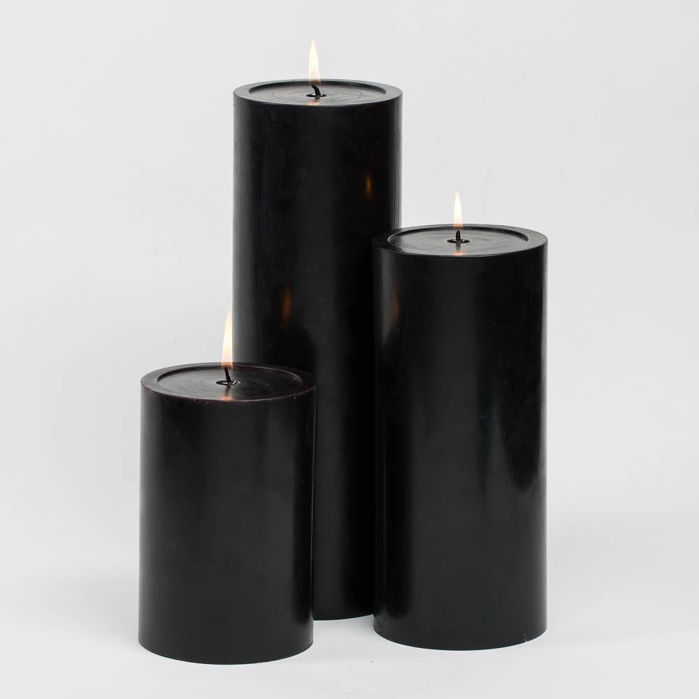 Richland Pillar Candles 4"x6", 4"x9" & 4"x12" Black Set of 3