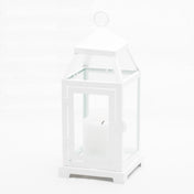 richland white contemporary metal lantern with clear glasses smallRichland White Contemporary Metal Lantern with Clear Glasses - Small - thumbnail number 1