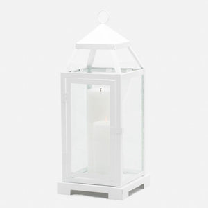 richland white contemporary metal lantern with clear glasses large