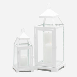 Richland White Contemporary Metal Lantern with Clear Glasses - Small