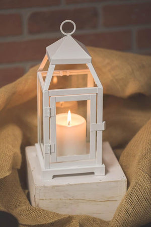 richland white contemporary metal lantern with clear glasses small