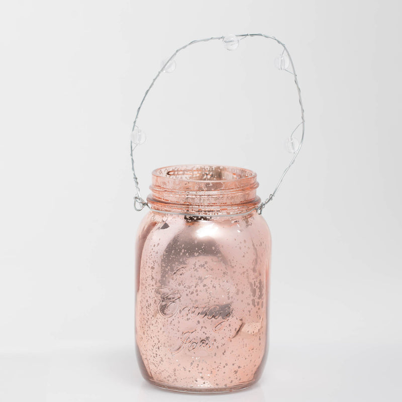 Richland Small Mercury Hanging Mason Jar with Clear Bead Handle - Rose Gold Set of 6 - thumbnail number 1