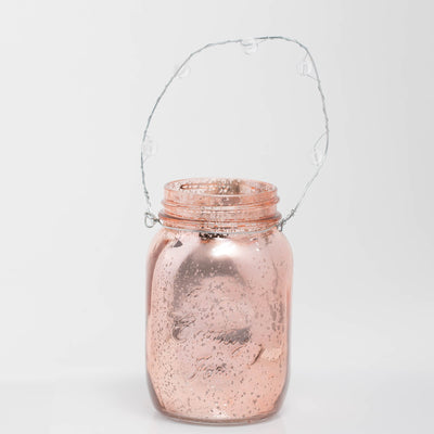 Richland Small Mercury Hanging Mason Jar with Clear Bead Handle - Rose Gold Set of 12