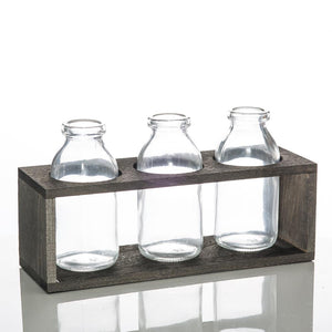 richland vintage milk bottle vases with wooden stand