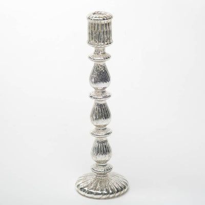 Richland Ribbed Unique Mercury Glass Taper Candle Holder 13"