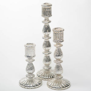 richland ribbed unique mercury glass taper candle holder set of 3