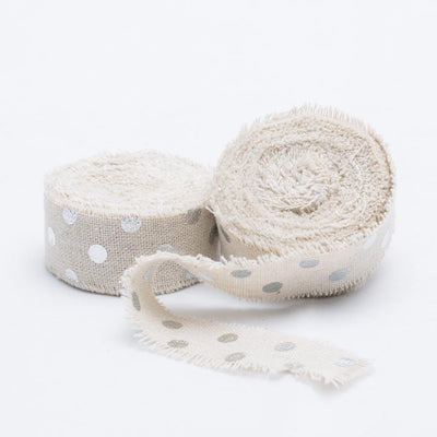 richland ribbon linen fringed edge 1 x 5 yards with silver dots set of 12 - thumbnail number 1