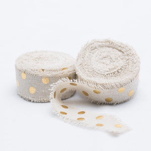 richland ribbon linen fringed edge 1 x 5 yards with gold dots set of 12