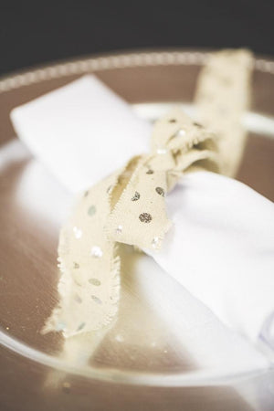 Richland Ribbon Linen Fringed Edge 1" x 5 Yards with Silver Dots Set of 12