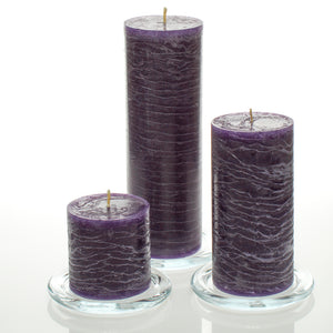 Richland Rustic Pillar Candle 3"x3", 3"x6" & 3"x9" Purple Set of 3
