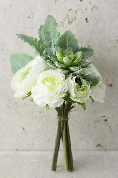 Petite Succulent and Ranunculus Flower Bouquet 9"