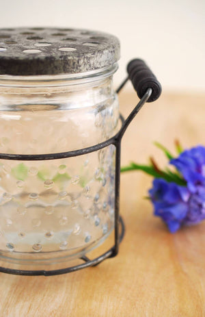 Hobnail Glass Jar with Frog Lid 5in
