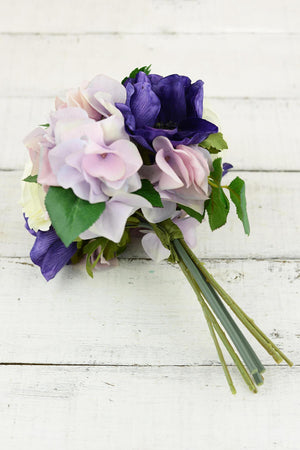 pink purple silk hydrangea ranunculus anemone bouquet